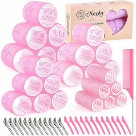 obeoby Hair Rollers Set 24 pieces with pink rollers and clips