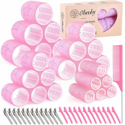 obeoby Hair Rollers Set 24 pieces with pink rollers and clips