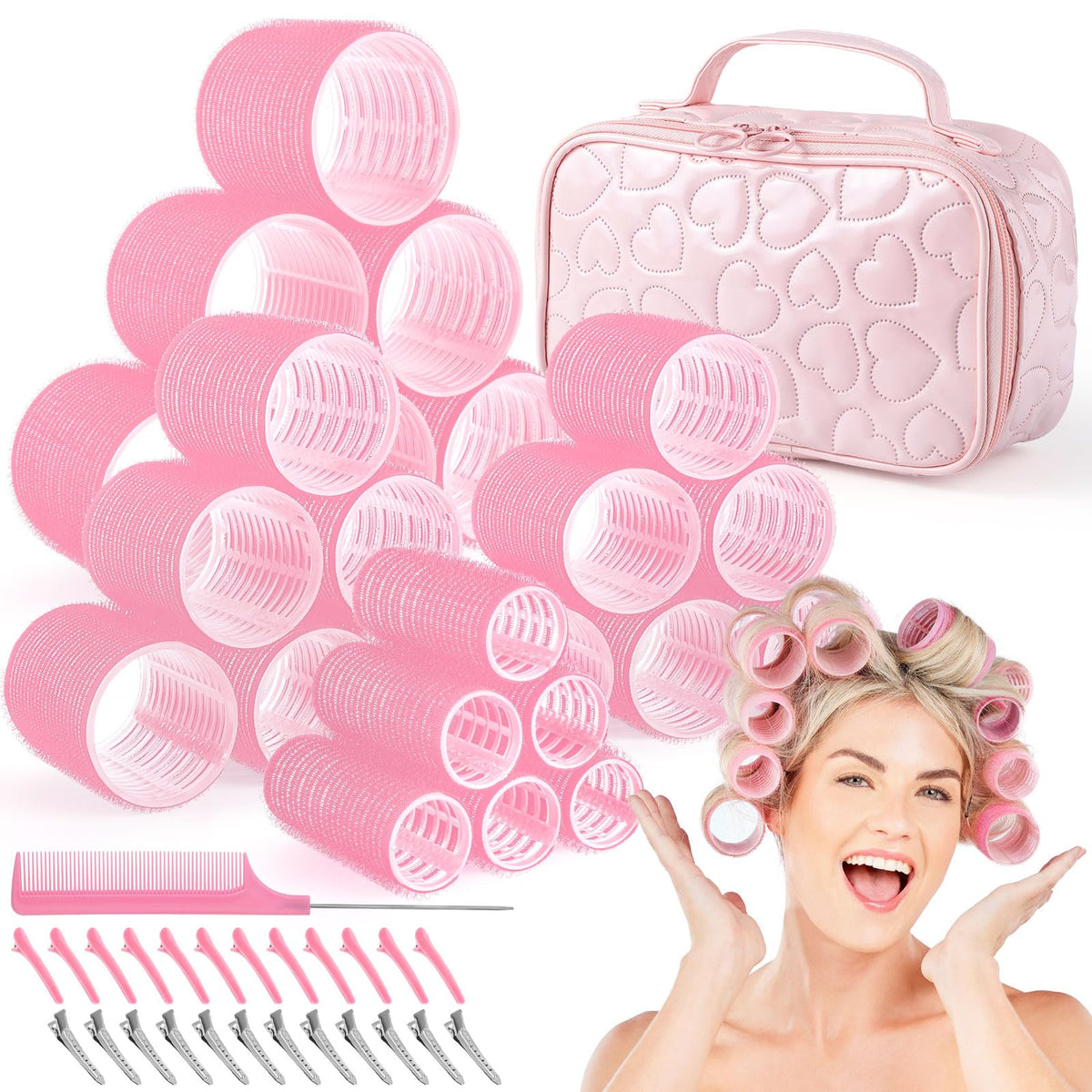 obeoby Hair Rollers Set with 24 rollers and makeup bag