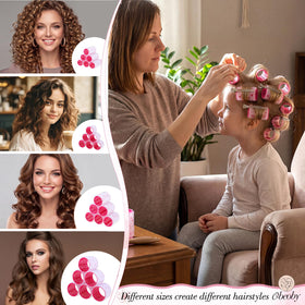 obeoby hair rollers set with pink and silver clips
