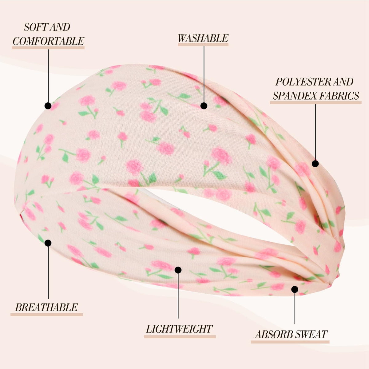 obeoby knotted headband in pink floral design, side view