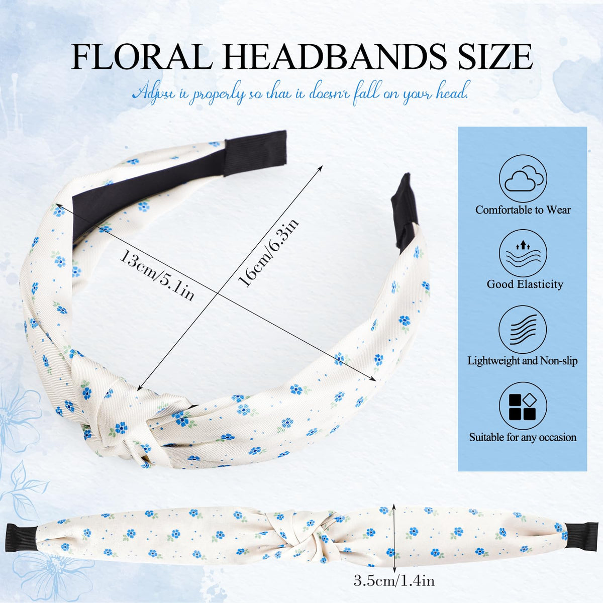 obeoby knotted headband side view showing floral design