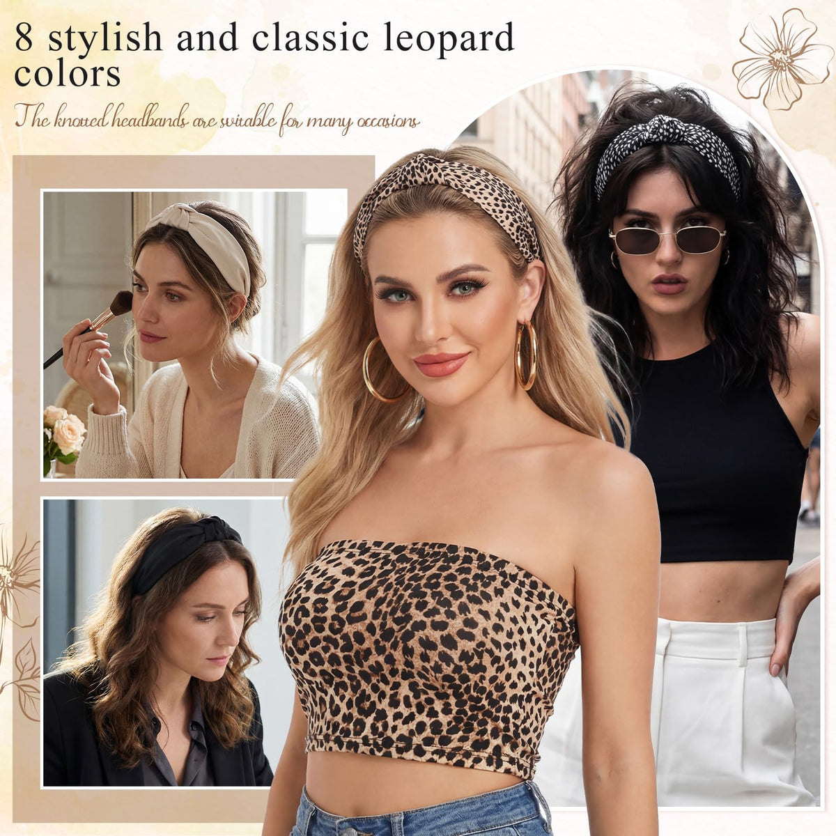 obeoby Leopard Knotted Headbands in various colours arranged neatly