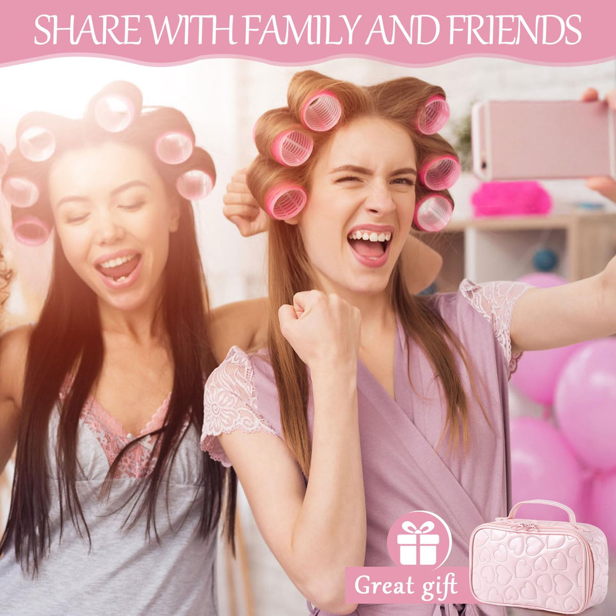 obeoby makeup bag included with hair rollers