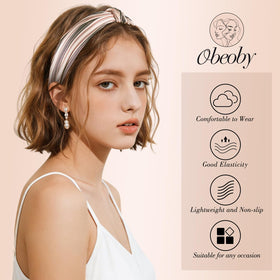 obeoby Plaid Knotted Headband worn with loose hair
