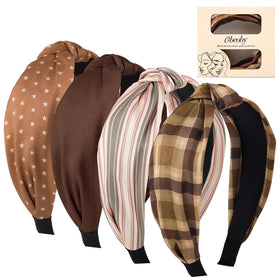 obeoby Plaid Knotted Headbands 4-Pack in brown colours front view