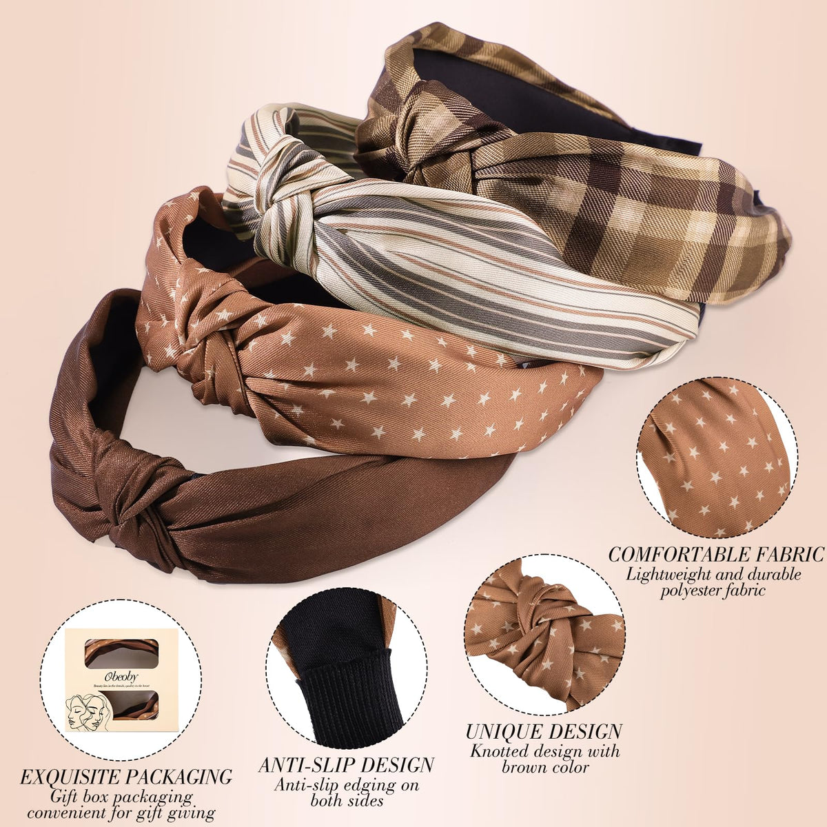 obeoby Plaid Knotted Headbands displayed in gift box packaging