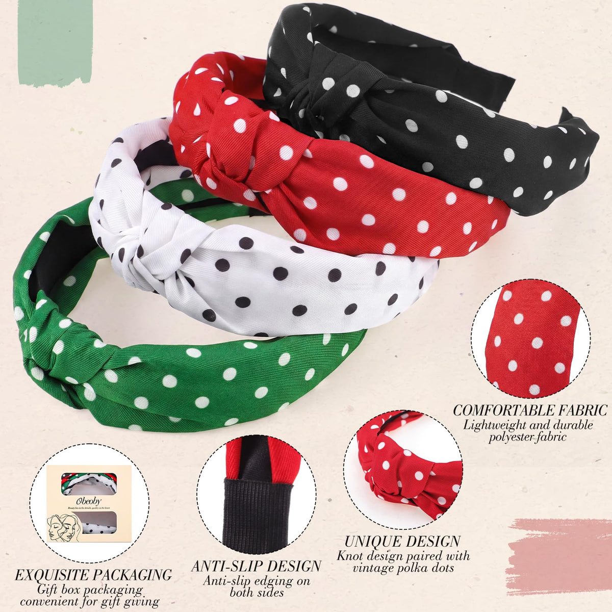 obeoby polka dot headband worn by a woman outdoors