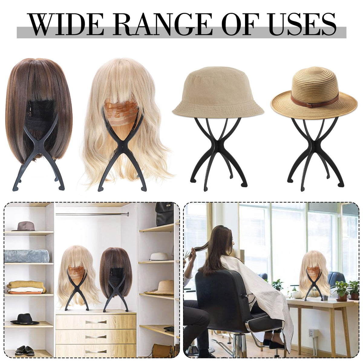 obeoby Wig Stand with hat displayed
