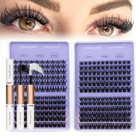 Ocean Pearl Lash Clusters Kit front view with various lash styles