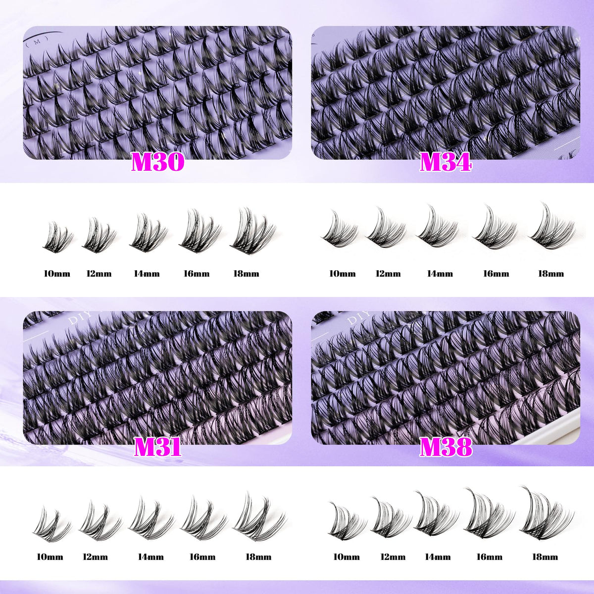 Ocean Pearl Lash Clusters Kit showing different lash lengths