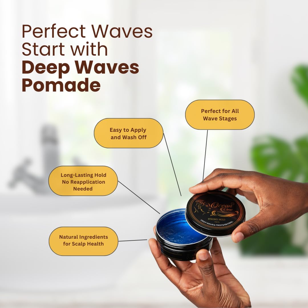 OCEAN VIEW DEEP WAVES POMADE on a bathroom counter