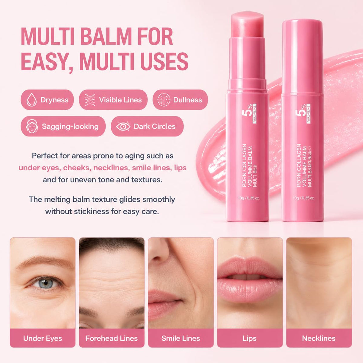 Océane PDRN Pink Collagen Volume Multi Balm Stick texture close-up
