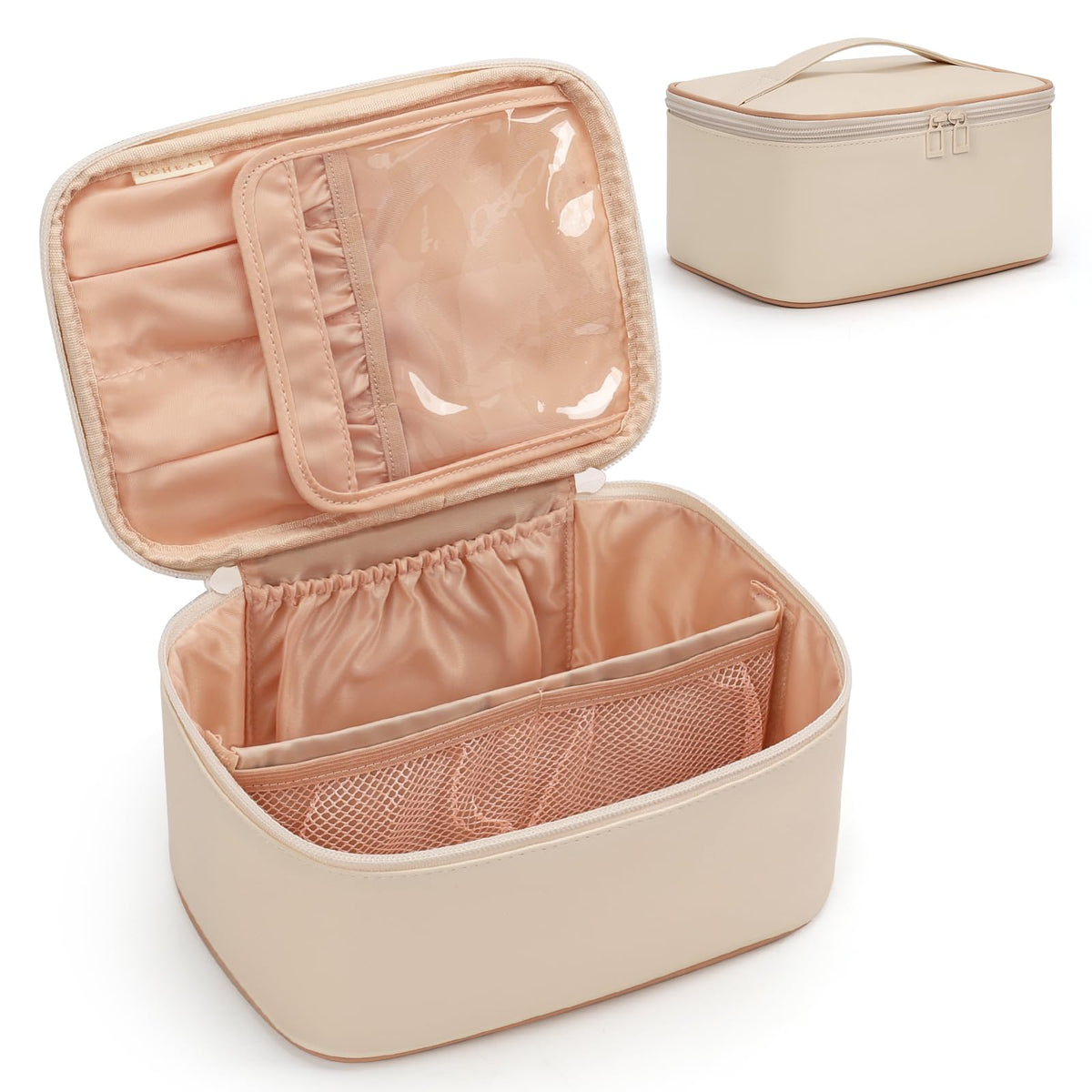 OCHEAL Beige Makeup Bag front view with brush compartment