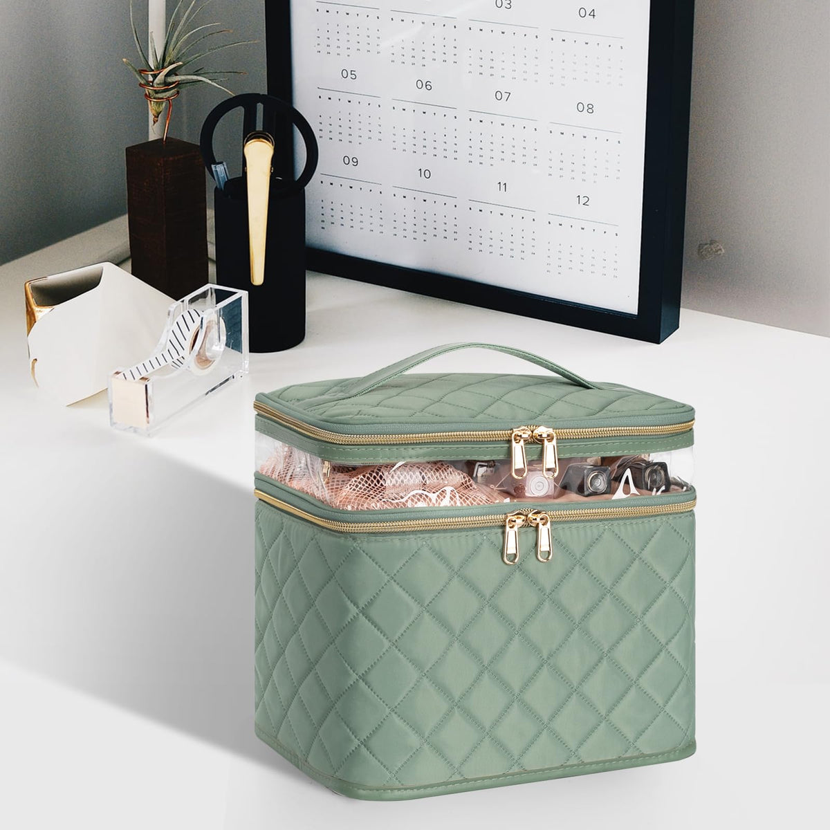 OCHEAL Large Makeup Bag lifestyle scene with cosmetics