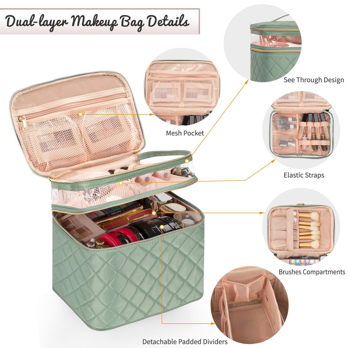 OCHEAL Large Makeup Bag open with cosmetics inside