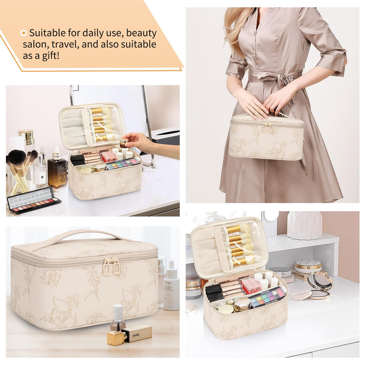 OCHEAL Makeup Bag back view with additional pocket