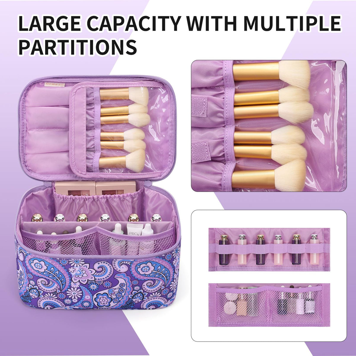 OCHEAL Makeup Bag back view with pocket