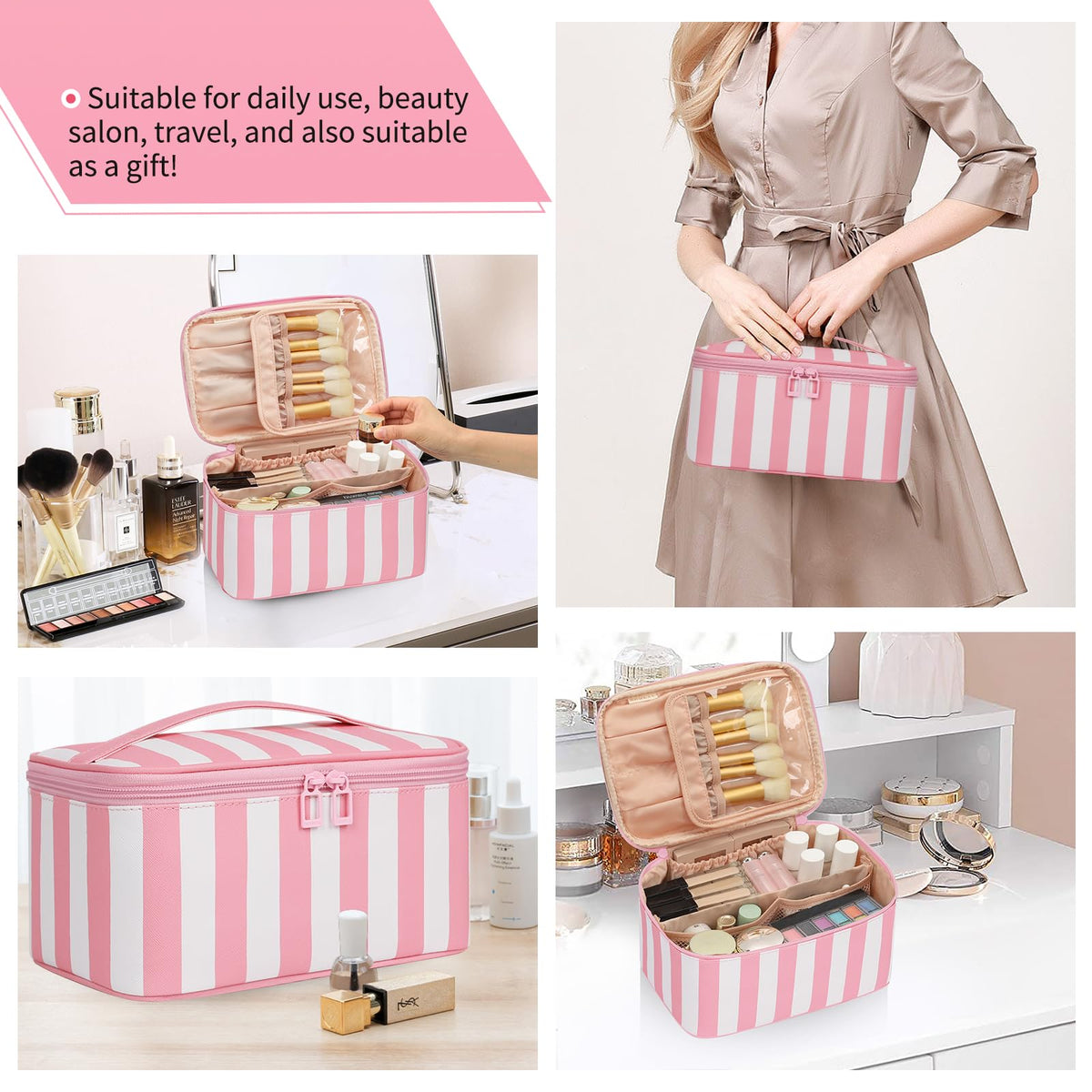 OCHEAL Makeup Bag back view with pocket