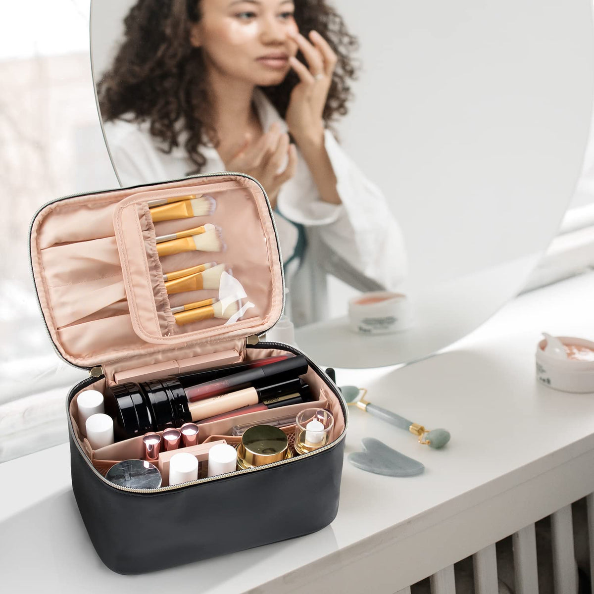 OCHEAL Makeup Bag compactly fitting into a suitcase