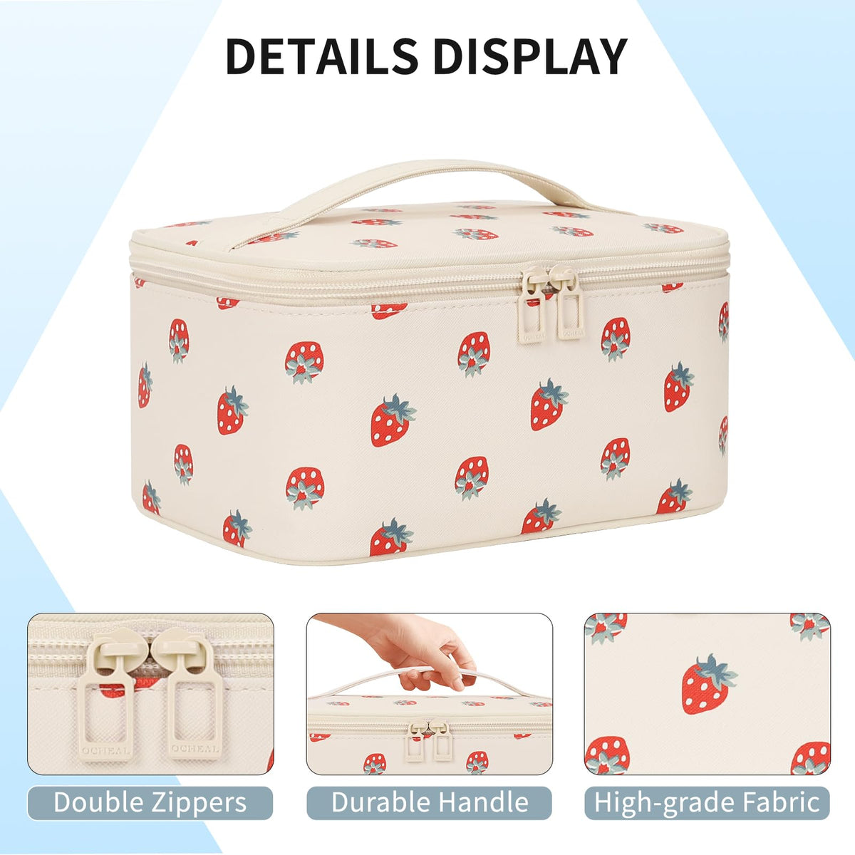 OCHEAL Makeup Bag dimensions displayed