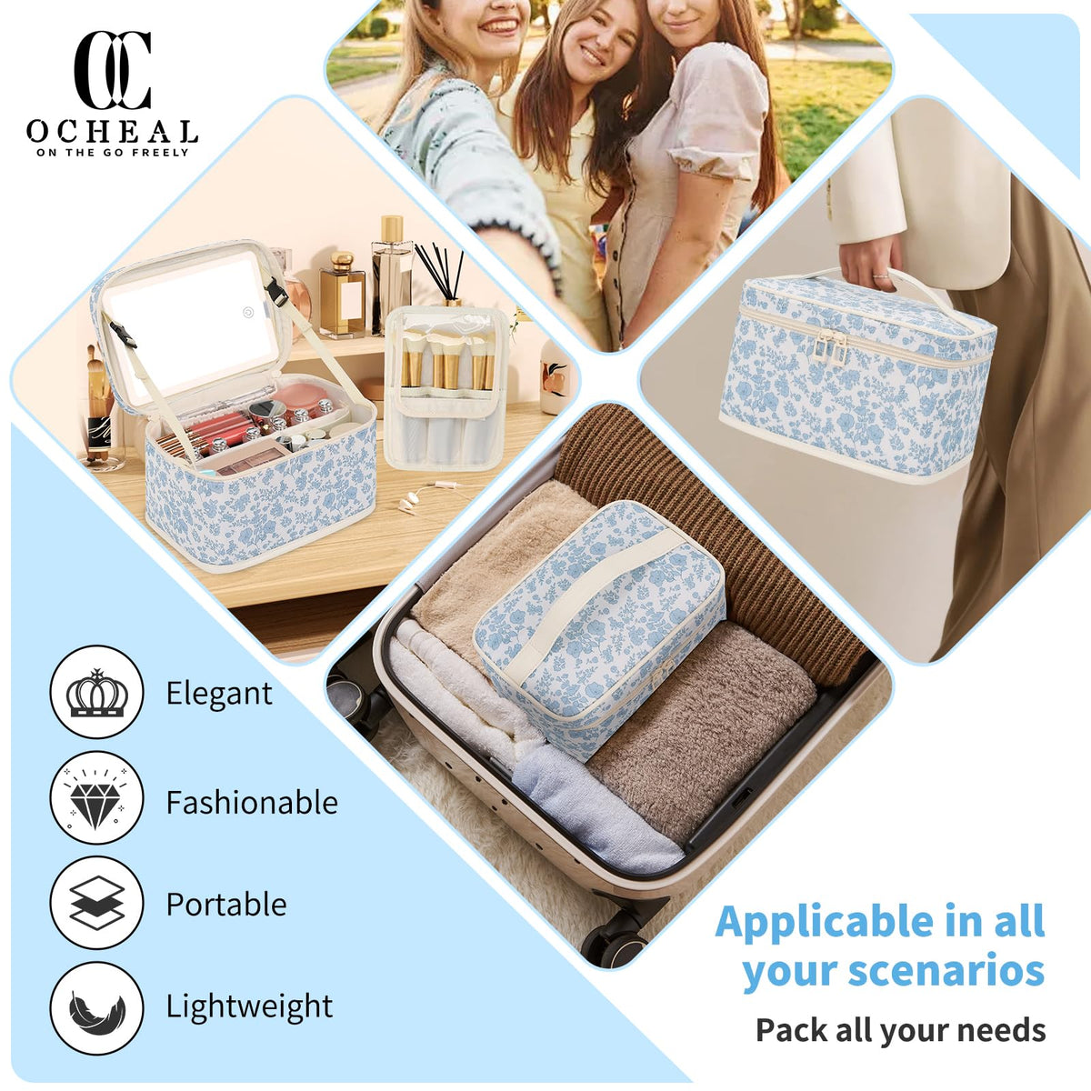 OCHEAL Makeup Bag dimensions displayed