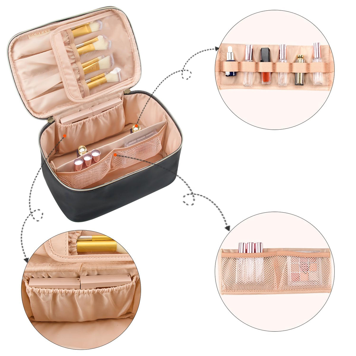 OCHEAL Makeup Bag dimensions on a measuring scale
