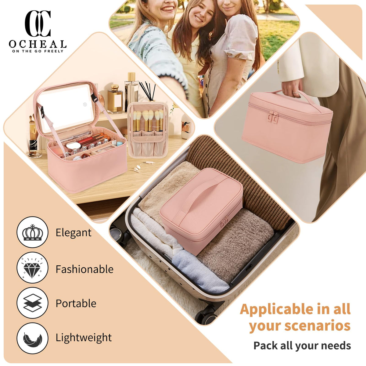 OCHEAL Makeup Bag dimensions shown with a ruler