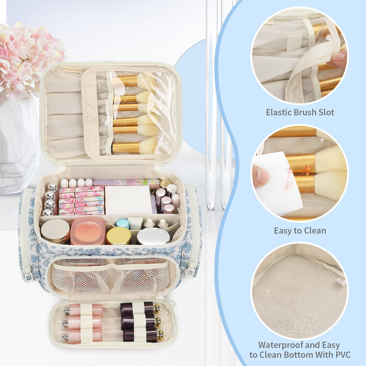 OCHEAL Makeup Bag displayed on a vanity