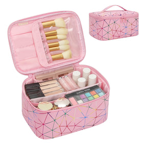 OCHEAL Makeup Bag front view in geometric pink design