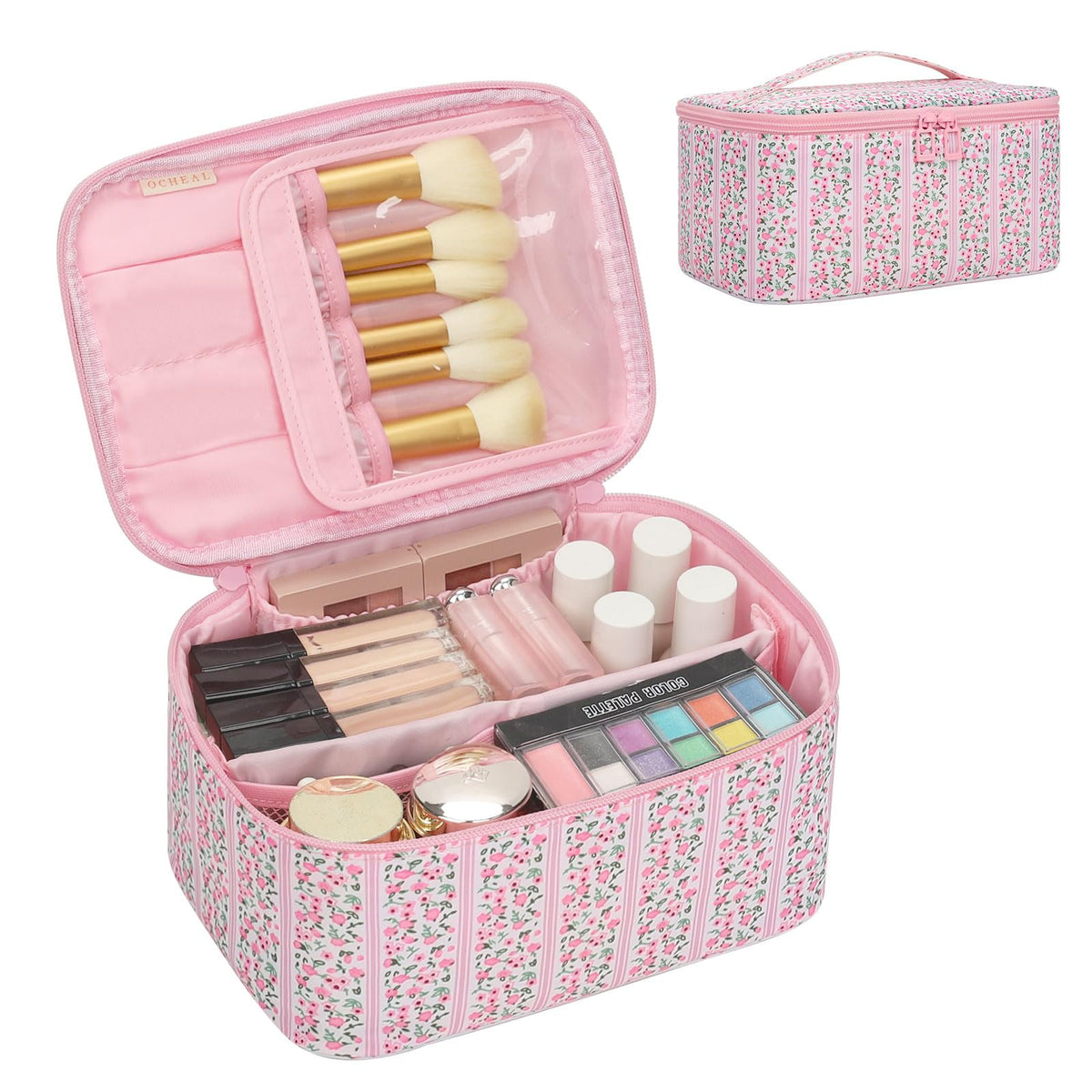 OCHEAL Makeup Bag front view in pink floral design