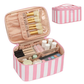 OCHEAL Makeup Bag front view in pink stripes