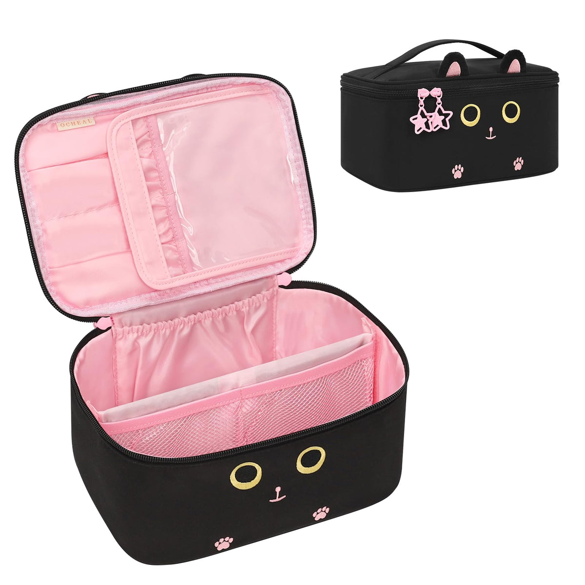 OCHEAL Makeup Bag front view with brush compartment