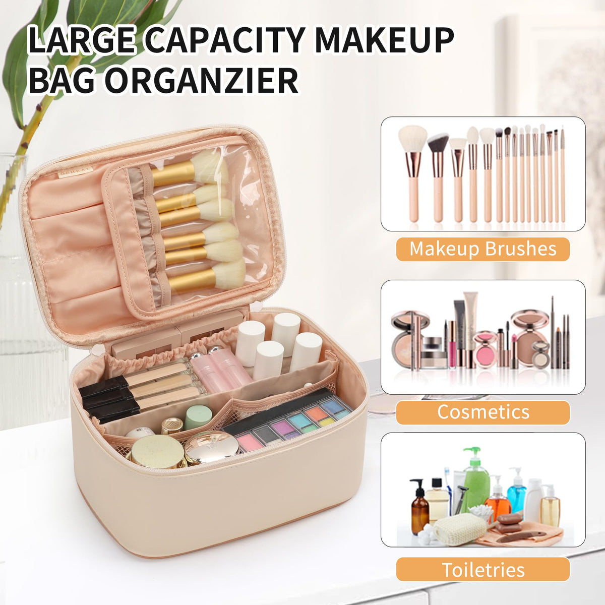 OCHEAL Makeup Bag inside view displaying storage sections