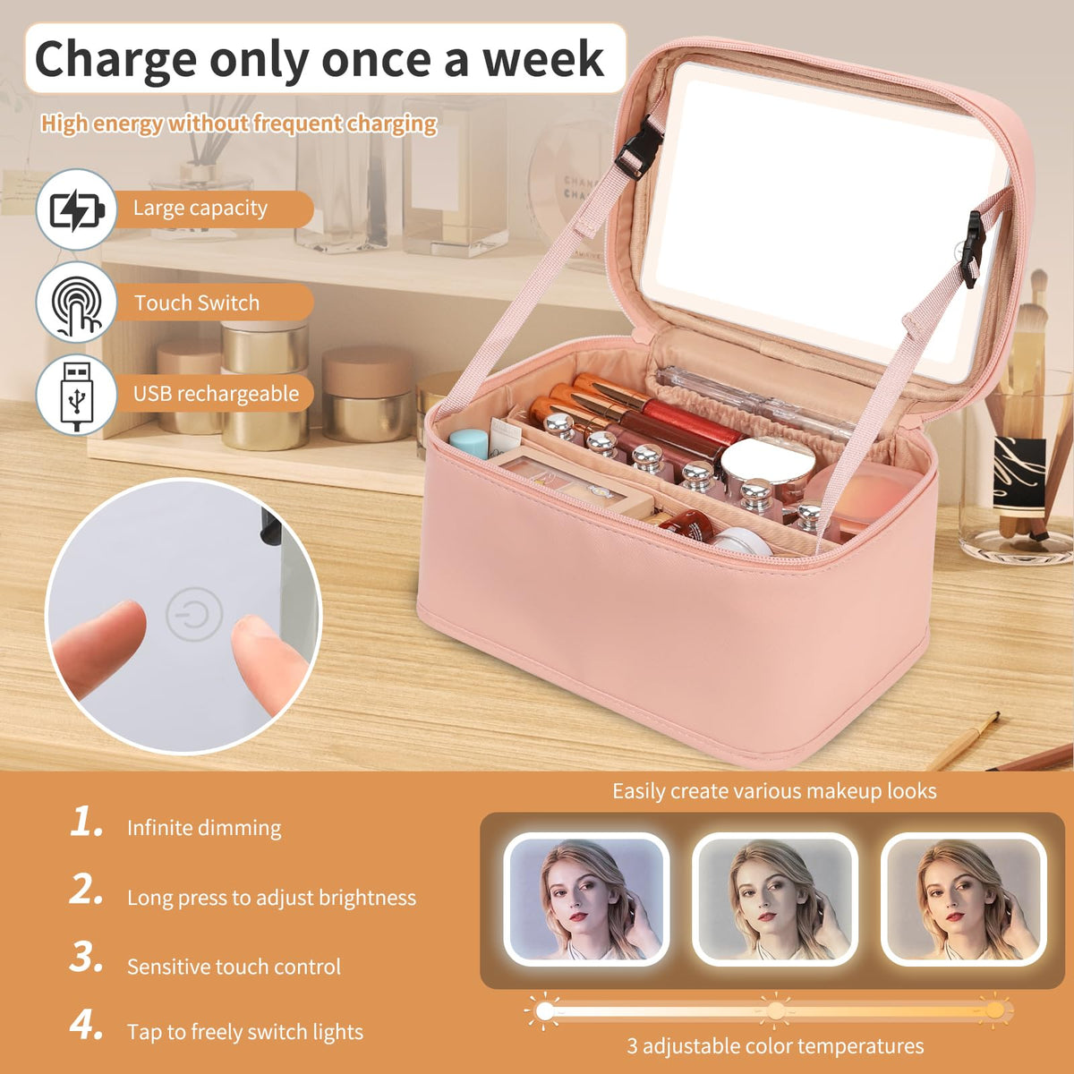 OCHEAL Makeup Bag interior view with ample space for cosmetics