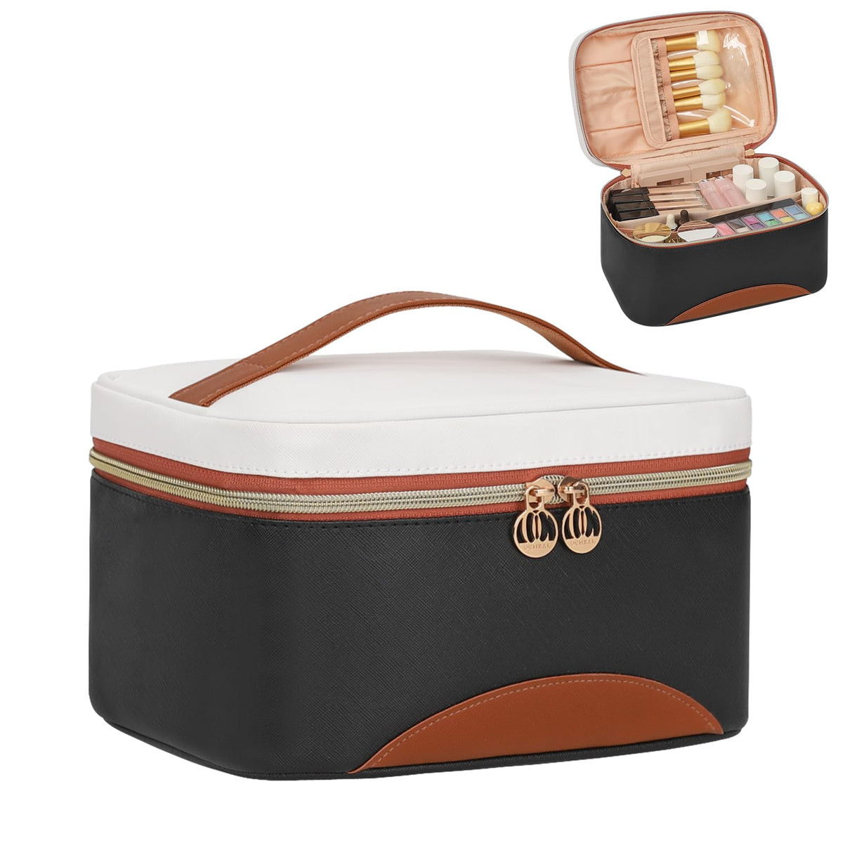 OCHEAL Makeup Bag large capacity front view with brush holder