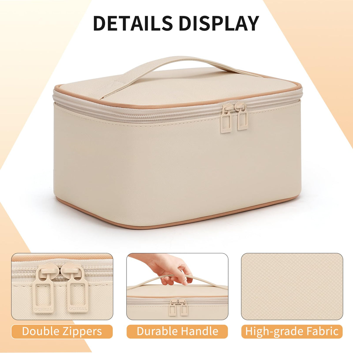 OCHEAL Makeup Bag lifestyle scene on a travel suitcase