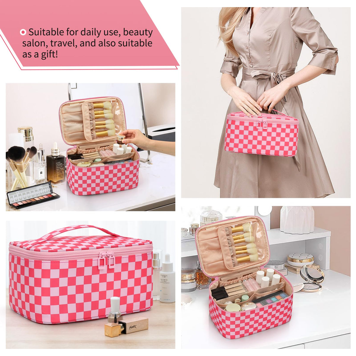 OCHEAL Makeup Bag on a suitcase for travel