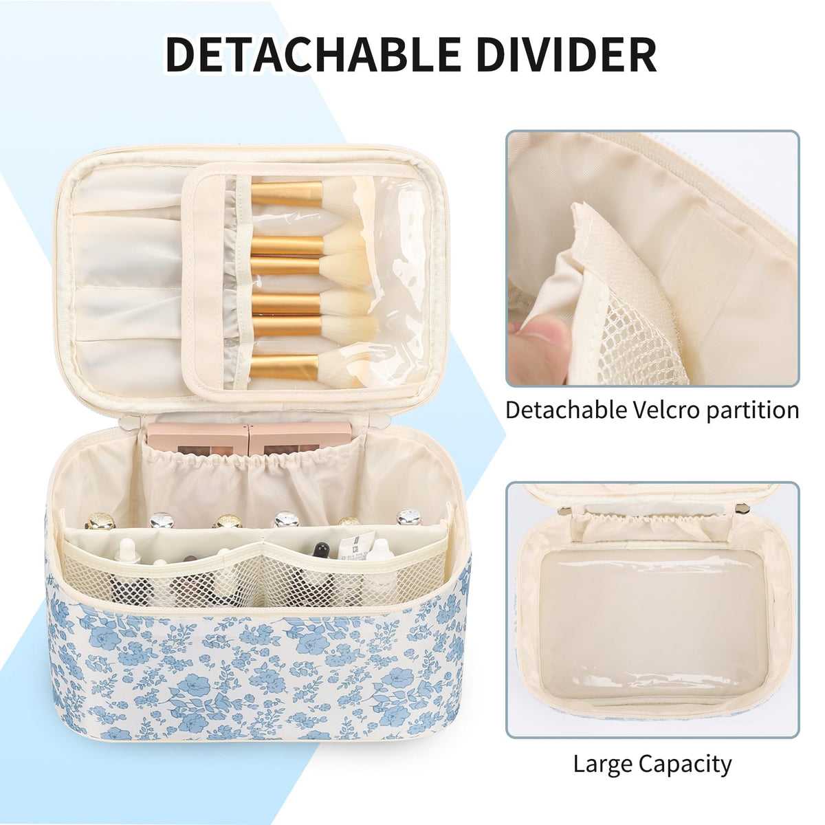 OCHEAL Makeup Bag open displaying brush compartment
