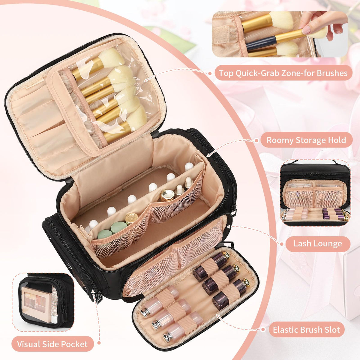 OCHEAL Makeup Bag open view displaying brush compartment