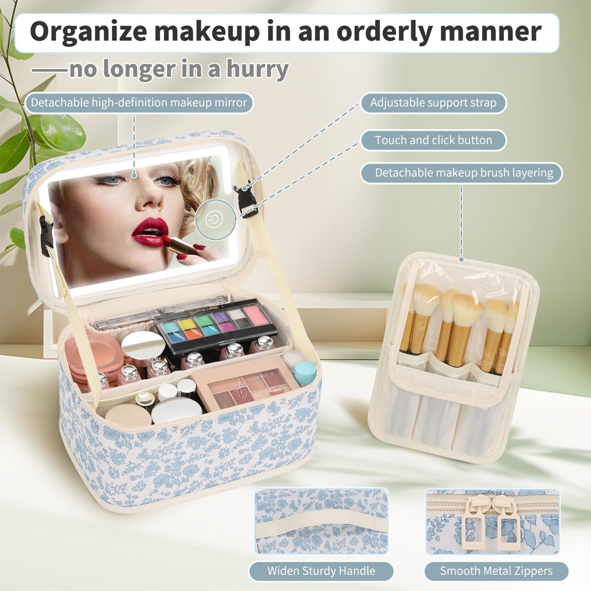 OCHEAL Makeup Bag opened with cosmetics inside