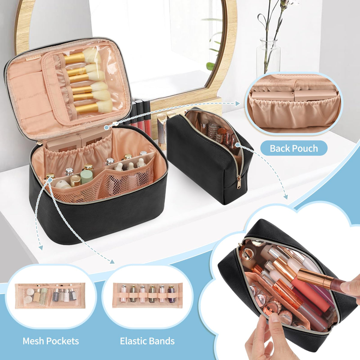 OCHEAL Makeup Bag Set compact pouch with floral design