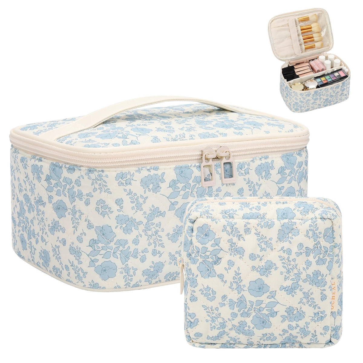 OCHEAL Makeup Bag Set large bag front view with floral design