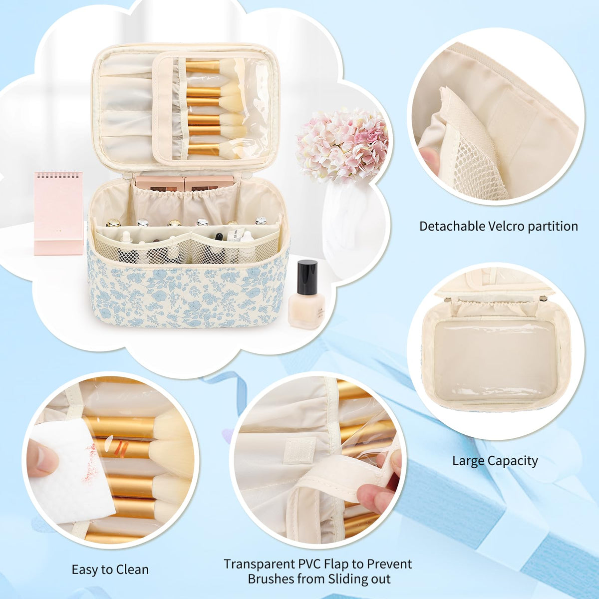 OCHEAL Makeup Bag Set large bag open with full-size products