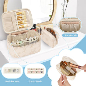 OCHEAL Makeup Bag Set small beige pouch front view