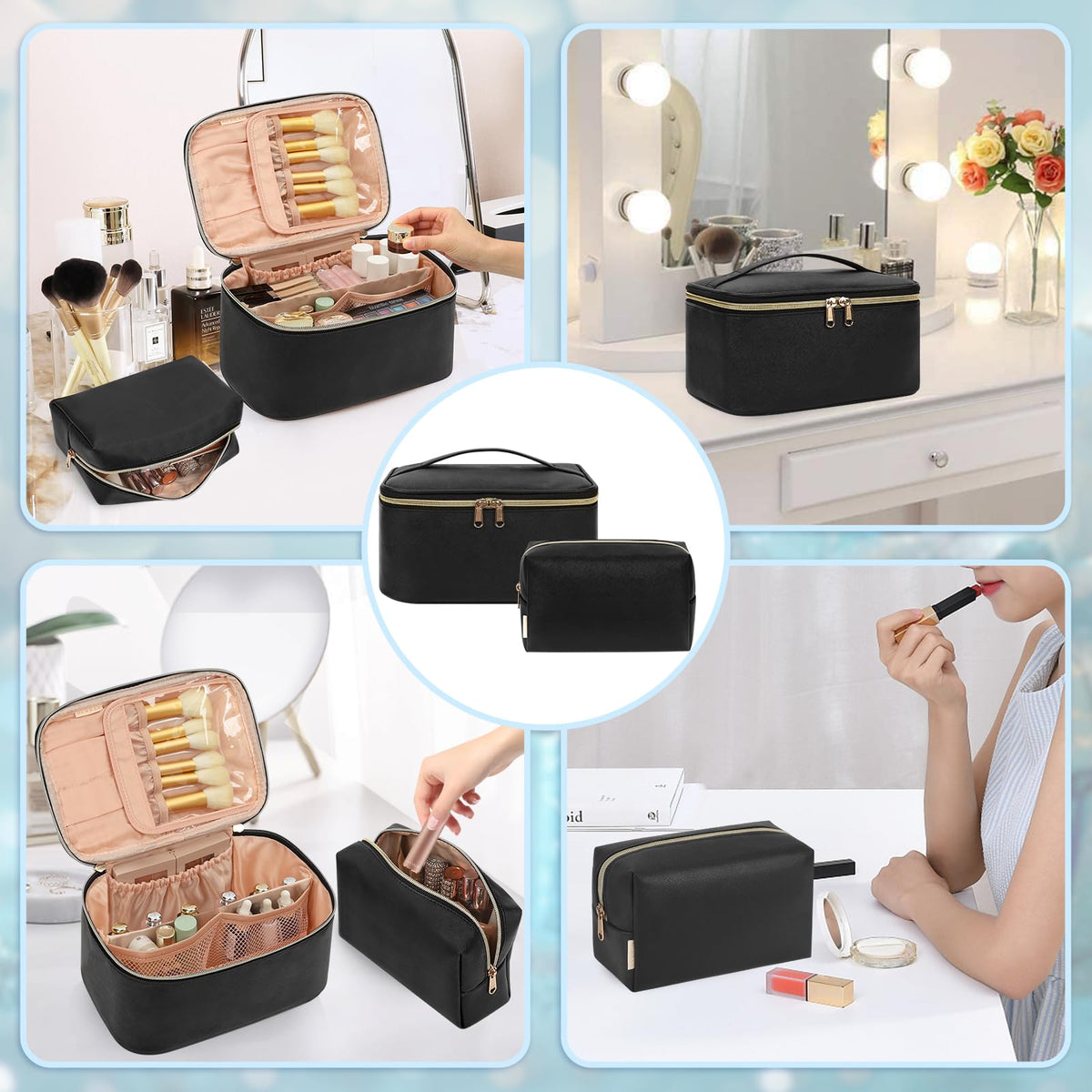OCHEAL Makeup Bag Set small pouch with lipsticks and brushes