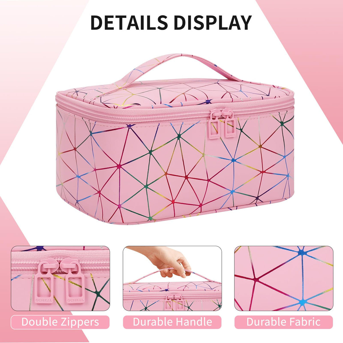 OCHEAL Makeup Bag showing flexible Velcro dividers