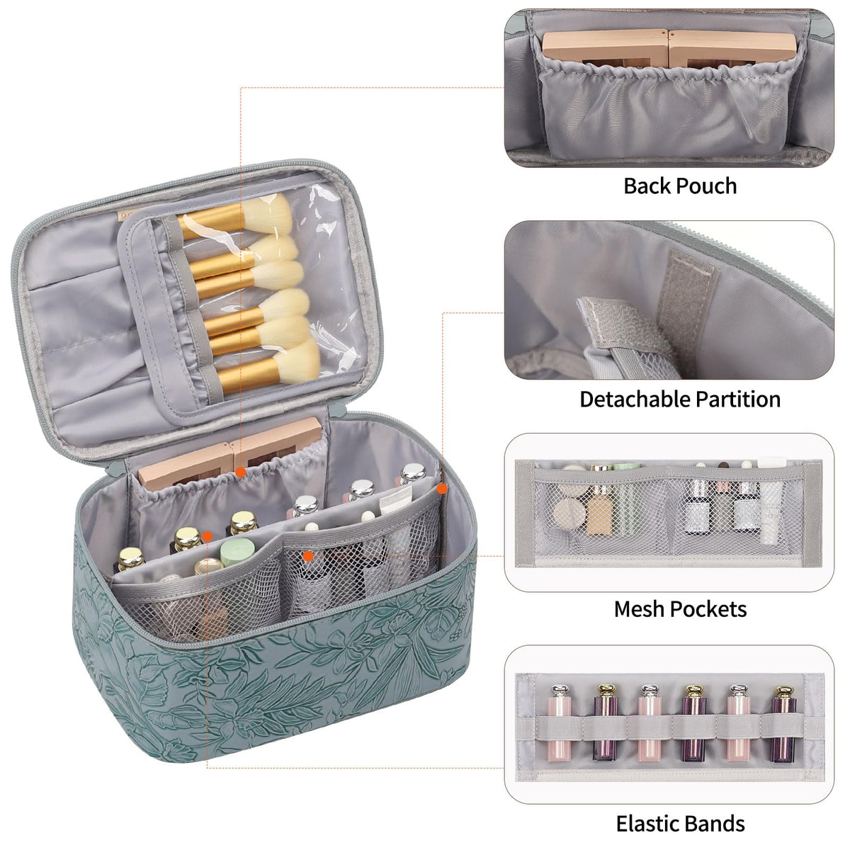 OCHEAL Makeup Bag showing separate brushes compartment