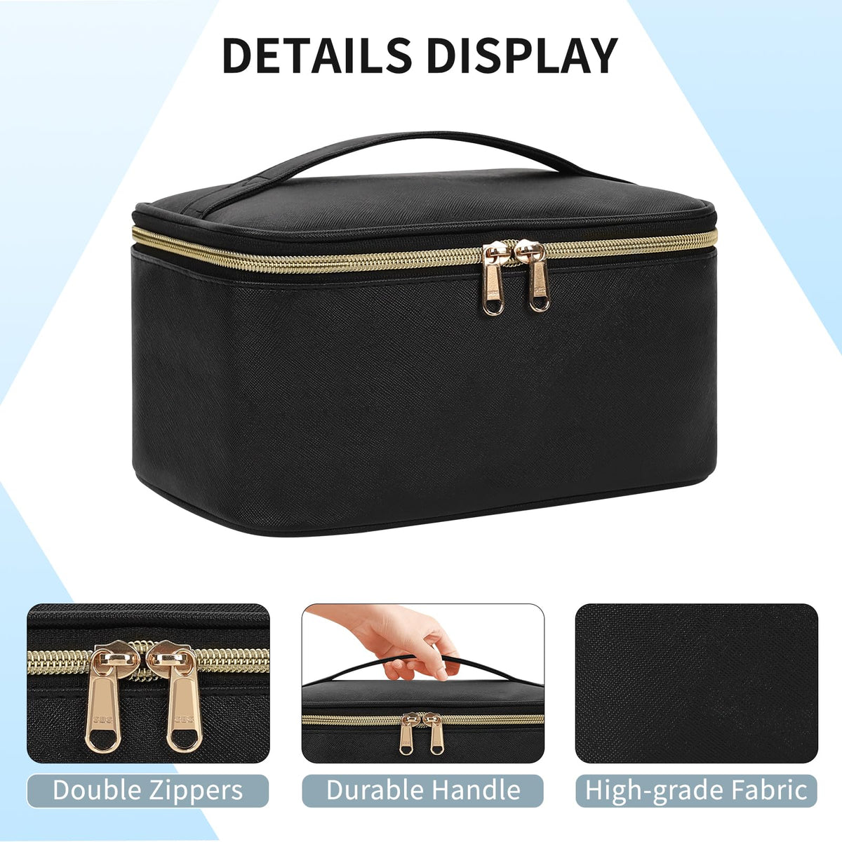 OCHEAL Makeup Bag side view displaying two-way zippers