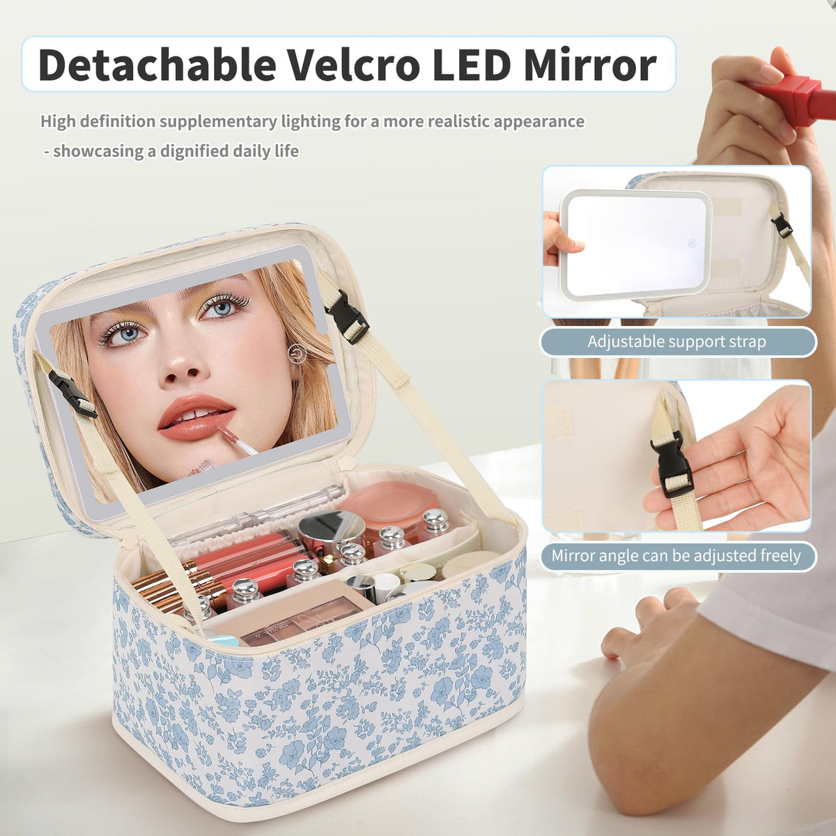 OCHEAL Makeup Bag side view showcasing detachable storage